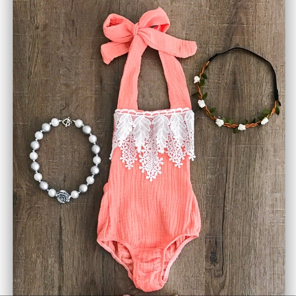Boutique Other - Boutique Halter Romper Coral Girl 2T & 3T